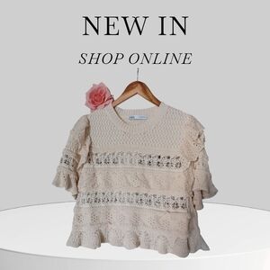 Zara Cream Crochet Ruffle Top